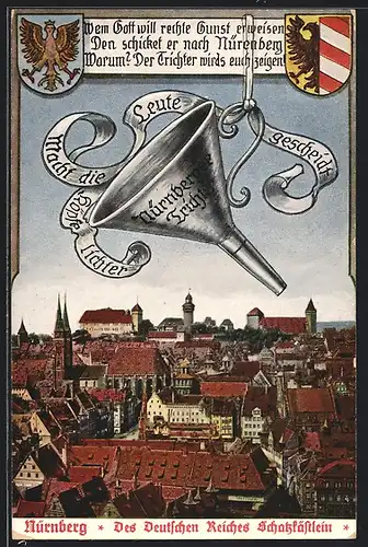 AK Nürnberg, Stadtansicht, Stadtwappen, Nürnberger Trichter