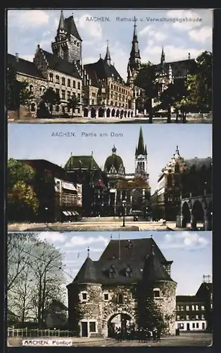 AK Aachen, Rathaus & Verwaltungsgebäude, Dom, Ponttor