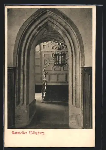 AK Würzburg, Gasthaus Ratskeller Würzburg, Durchblick ins Wappenzimmer