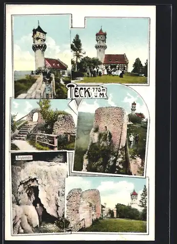 AK Kirchheim, Blik auf die Burg Teck mit Sibyllenhöhle