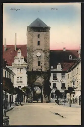 AK Villingen, Obertor mit Weinhandlung Roth