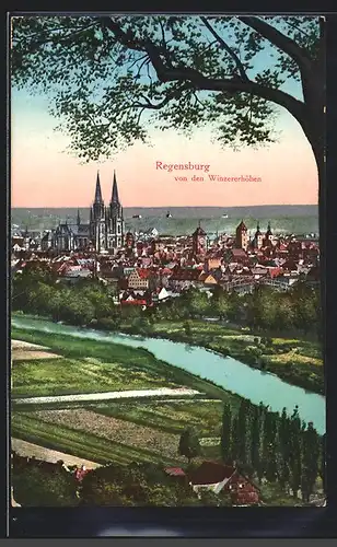 AK Regensburg, Blick von der Winzererhöhen auf die Stadt