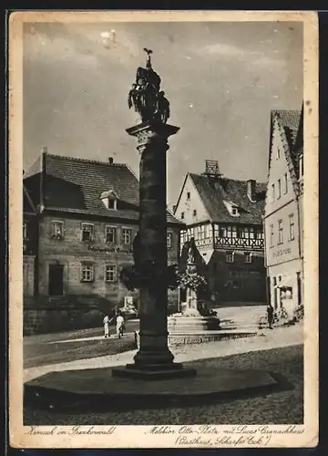 AK Kronach / Frankenwald, Melchior Otto-Platz mit Lucas Cranachhaus, Gasthaus Scharfes Eck