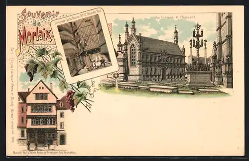 Lithographie Morlaix, Le Calvaire et l`Ossuaire