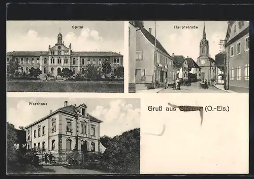 AK Sierenz, Hauptstrasse, Spital, Pfarrhaus