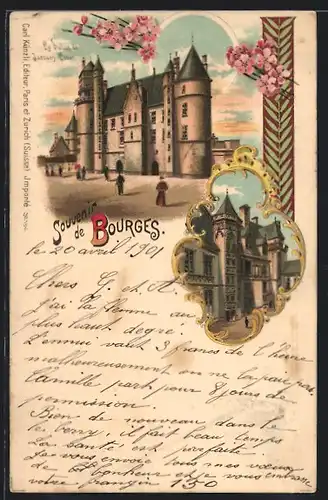 Lithographie Bourges, Le Palais de Jacques Coeur