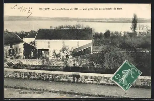 AK Vauréal, Inondations de 1910, Vue générale de la plaine de Ham