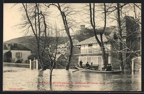 AK Roche-Guyon, Pendant les Inondations, Les Bords de la Seine et le Donjon