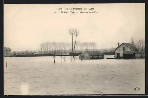 AK Ham, Les Inondations de 1910, Maisons inondées