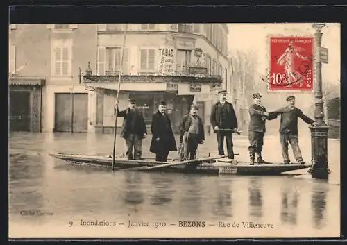 AK Bezons, Inondations, Janvier 1910, Rue de Villeneuve