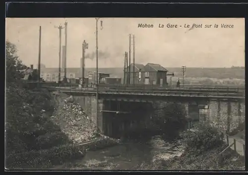 AK Mohon, La Gare, Le Pont sur la Vence, Bahnhof mit Brücke