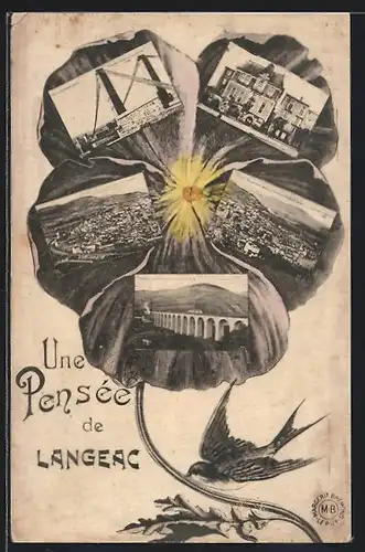 Blumengruss-AK Langeac, Le Pont, Vue Générale