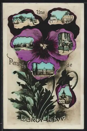 Blumengruss-AK Lury-Levy, Strassenpartie, Mädchen im Damensattel auf einem Esel