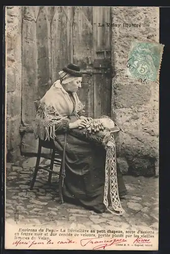 AK Le Puy, La Dentellière au petit chapeau, klöppeln