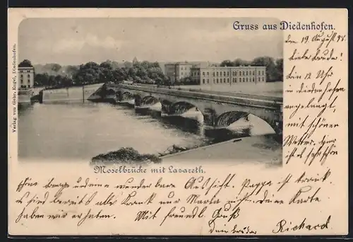 AK Diedenhofen, Moselbrücke mit Lazareth