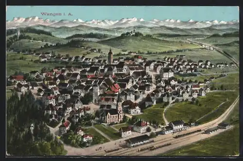 AK Wangen i. A., Gesamtansicht mit Bahnhof