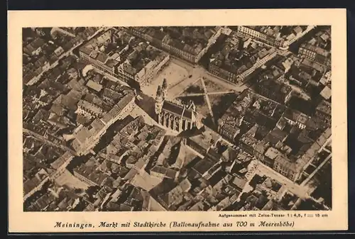 AK Meiningen, Markt mit Stadtkirche, Fliegeraufnahme