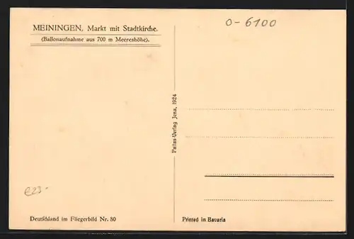 AK Meiningen, Markt mit Stadtkirche, Fliegeraufnahme