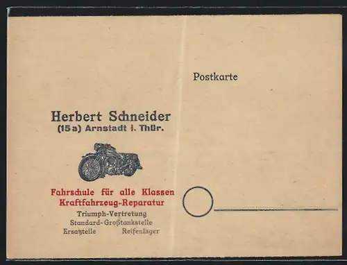 AK Arnstadt /Thür., Herbert Schneider, Fahrschule für alle Klassen, KFZ-Reparatur