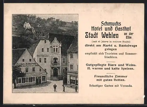 AK Stadt Wehlen an der Elbe, Schmucks Hotel und Gasthof