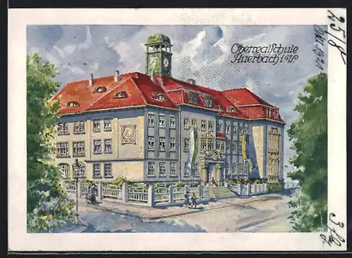Künstler-AK Auerbach i. V., Oberrealschule
