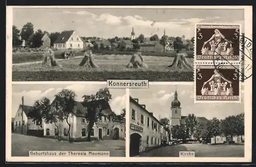 AK Konnersreuth, Geburtshaus der Theresia Neumann, Kirche, Ortsansicht