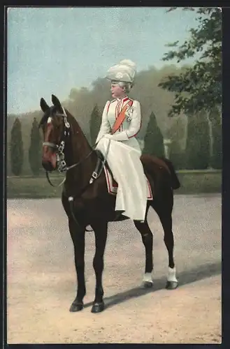 Künstler-AK Kaiserin Auguste Victoria Königin von Preussen auf Pferd