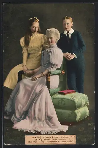 AK Kaiserin Auguste Victoria Königin von Preussen mit Prinz Joachim und Prinzessin Victoria Luise