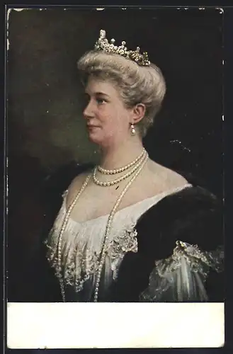 AK Kaiserin Auguste Victoria Königin von Preussen mit Krone und Perlenkette