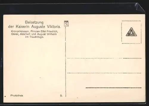 AK Beisetzung der deutschen Kaiserin, Trauerzug mit Kronprinzessin und Prinzen