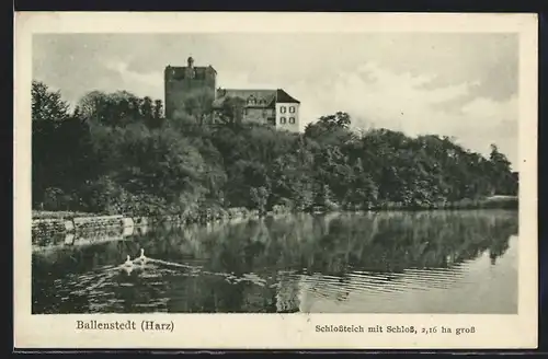 AK Ballenstedt /Harz, Schlossteich mit Schloss