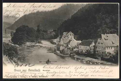 AK Gernsbach, Ortsansicht mit Flusspartie