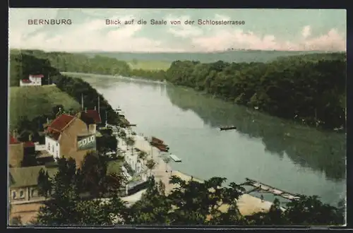 AK Bernburg, Blick auf die Saale von der Schlossterrasse