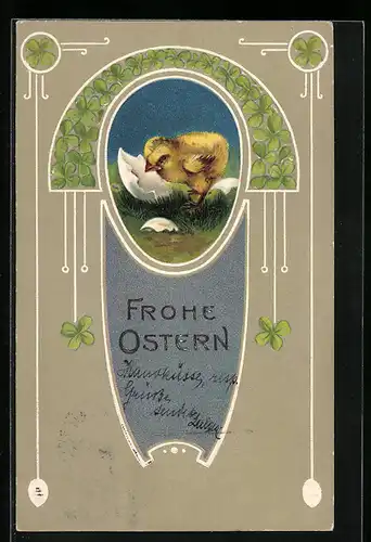 AK Osterküken schlüpft aus einem Ei