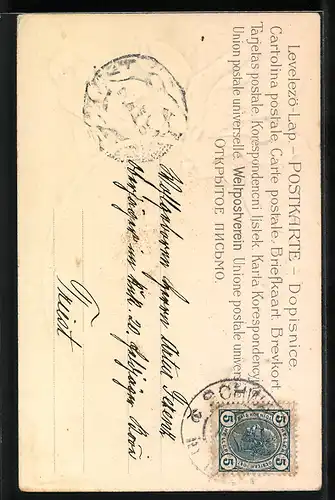 AK Herr in Tracht mit Blume zwischen den Zähnen zu Neujahr