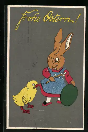 AK Osterhase mit Küken zum Feste