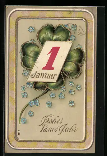 AK Kalenderblatt mit Kleeblatt