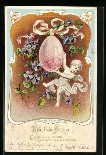 AK Osterengel mit Osterei zum Feste