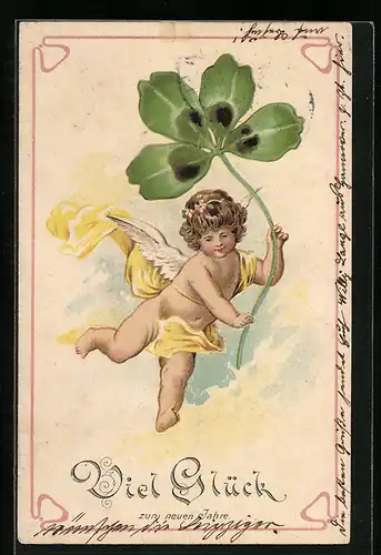 AK Neujahrsengel mit Kleeblatt zum neuen Jahre