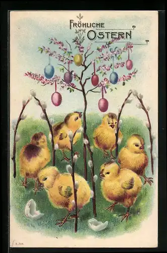 AK Osterküken tanzen zum Osterfest