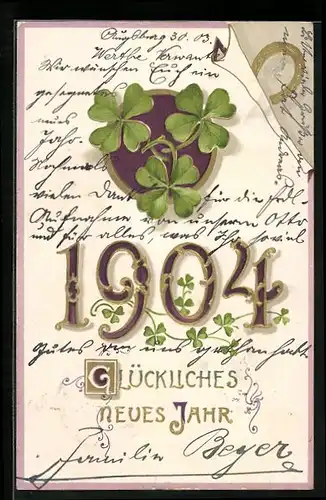 AK Jahreszahl 1904 mit Kleeblättern