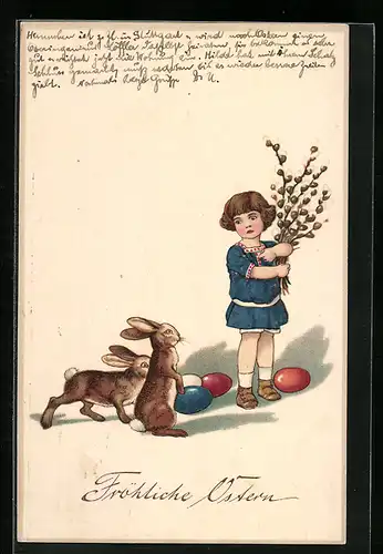 AK Mädchen mit Osterhasen
