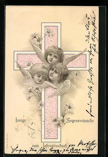 AK Neujahrsengel mit Kreuz