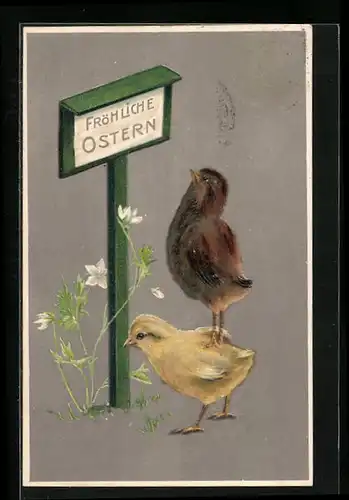 AK Osterküken wünschen Fröhliche Ostern