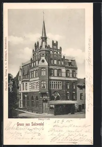 AK Salzwedel, Ansicht vom Burg-Cafe