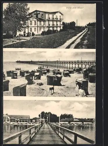 AK Grömitz, Hotel Villa am Meer, Strandpartie
