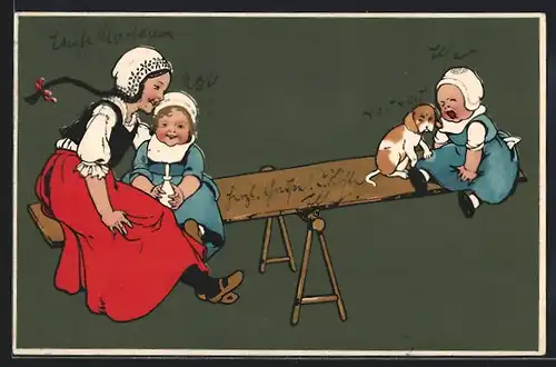 Künstler-AK Meissner & Buch (M&B) Nr. 1375: Kinder auf einer Wippe