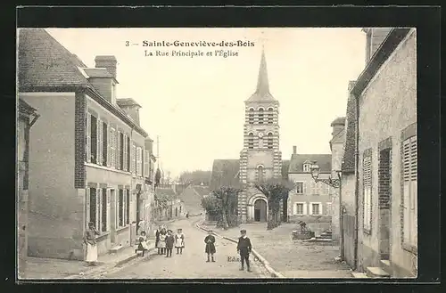 AK Sainte-Geneviève-des-Bois, La Rue Principale et l`Eglise