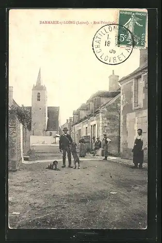 AK Dammarie-sur-Loing, Rue Principale, Hauptstrasse mit Blick zur Kirche
