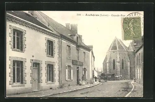 AK Aschères, Grande-Rue, Hauptstrasse mit Kirche